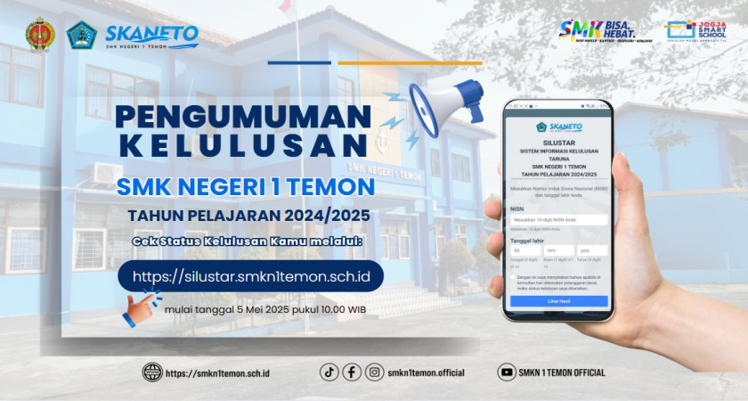 Gambar Utama untuk: PENGUMUMAN KELULUSAN SMKN 1 TEMON TAHUN PELAJARAN 2024/2025